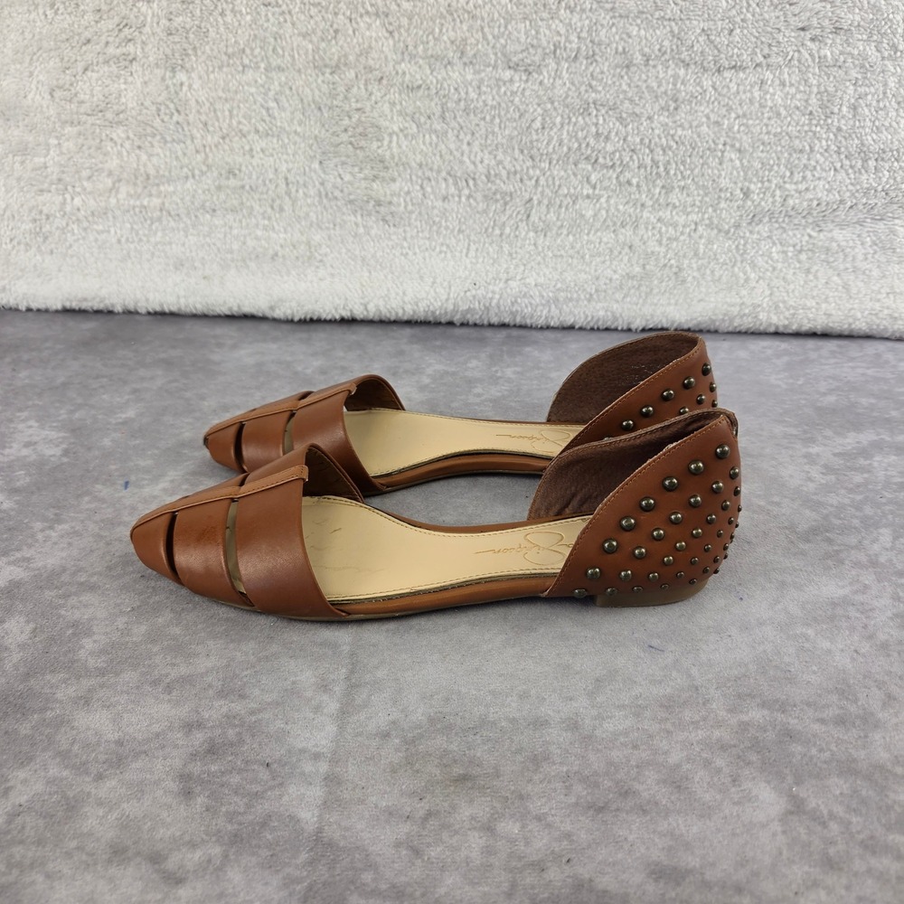 Jessica Simpson Brown Studded Caged Heel Pointed Toe Flats Size 7M 37